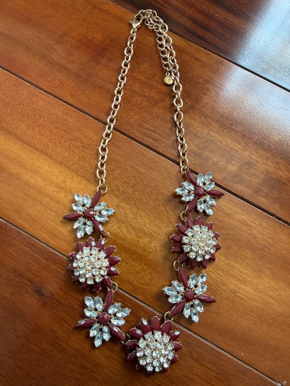 Versona Gold-Tone Floral Necklace with Burgundy and Clear Crystals